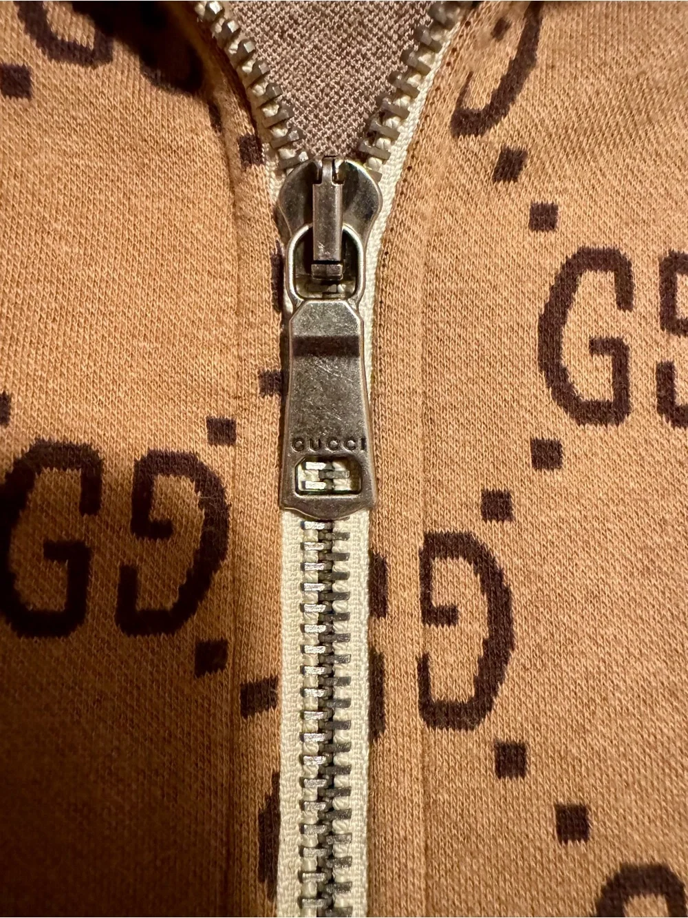 Gucci Brown GG Logo Track Jacket with Red & Blue Sleeve Stripes